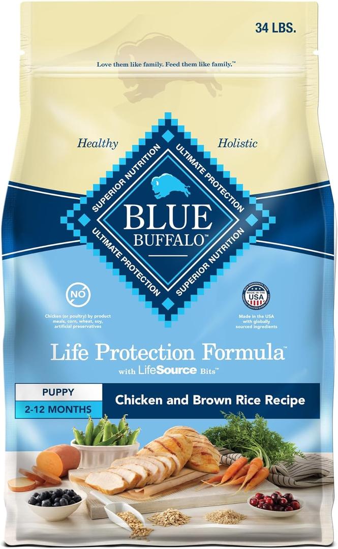 Blue Buffalo Life Protection Formula Puppy Dry Dog Food with DHA and ARA, Made with Natural Ingredients, Chicken & Brown Rice Recipe, 34-lb Bag (34 Pound (Pack of 1))