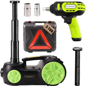 ROGTZ Upgraded Electric Hydraulic Car Jack Kit 5 Ton 12V Portable Lift Range 20.9 Inch with Impact Wrench and Tire Inflator Pump for SUV Sedan Truck Repair Floor Jack for Tire Change with LED Light