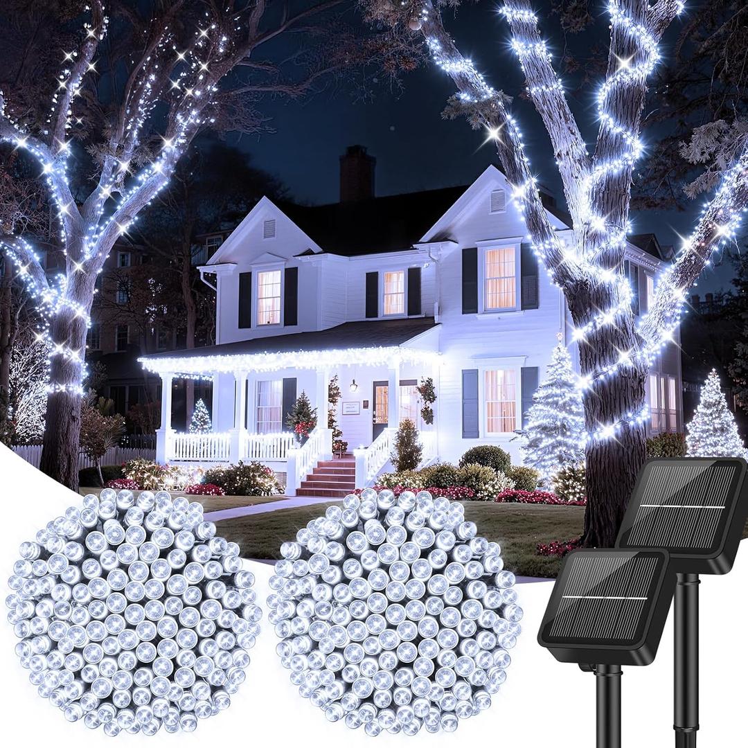 Brightever Solar String Lights for Outside, 2-Pack Total 92FT 240 LED Solar Powered Fairy Lights IP65 Waterproof, Outdoor String Light for Patio, Yard, Tree, Balcony, Garden Decorations, Cool White