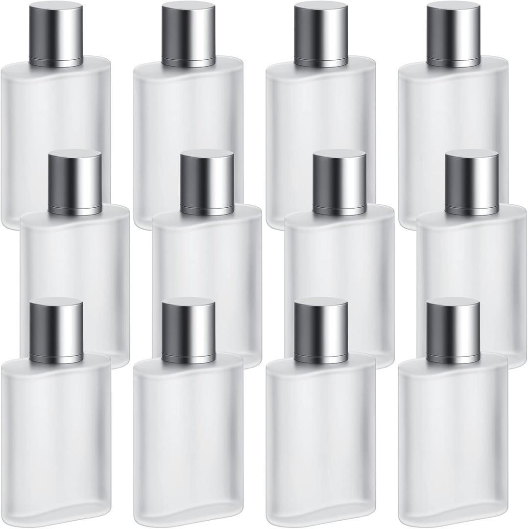 Tessco for you 12 Pcs Frosted Glass Spray Bottles Perfume Atomizer Refillable Spray Empty Perfume Bottles Fine Mist Cosmetic Container for Travel, Silver(100 ml)