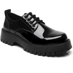 Men's Leather Lace Up Platform Oxfords Round Toe Chunky Heel Lug Sole Heightening Soft Bottom Derby Casual Shoes Classic Work Office Business Dress Shoes (Black)
