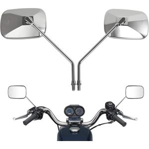 Motorcycle Rearview Mirrors, Universal 10mm Thread Handlebar Mirrors Compatible with Harley Honda Kawasaki Yamaha Suzuki Cruiser Scooter, Rectangular Anti-Vibration Mirror, Chrome for Safe Riding