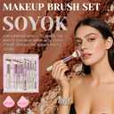 SOYOK Makeup Brush Set, Premium Synthetic Makeup Brushes with 2 Puffs, 8 Pcs Make up Brushes for Powder Concealers Eye Shadows Blush, Brush Kit with Gift Box for Beginners Professional Travel (Sliver)