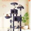 Taoqimiao Cat Tree, 66.2-Inch Cat Tower for Indoor Cats, Plush Multi-Level Cat Condo with 7 Scratching Posts, 2 Perches, 2 Caves, Hammock, 2 Pompoms, Smoky Gray MS013G