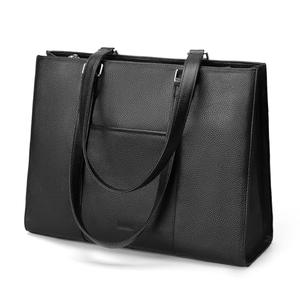 befen Black Genuine Leather Tote Bag for Women Work, Womens Totes Purse Shoulder Bags with 15.6" Padded Compartment Handbags