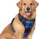 rabbitgoo Dog Harness No Pull with 2 Leash Clips, Adjustable Soft Padded, Reflective Oxford No Choke Pet Vest with Easy Control Handle for Large Dogs, Blue Plaid, XL