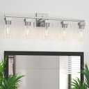5 Light Bathroom Vanity Light - Brush Nickel Bathroom Light Fixtures Square Design & UL Certification, 31 Inch Long Light Fixtures Over Mirror for Bedroom & Restroom