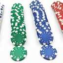 SEETOOOGAMES 100 Pieces 11.5g Clay Composite Dice Striped Casino Poker Chips- 4 Colors (red, Green, White and Blue)