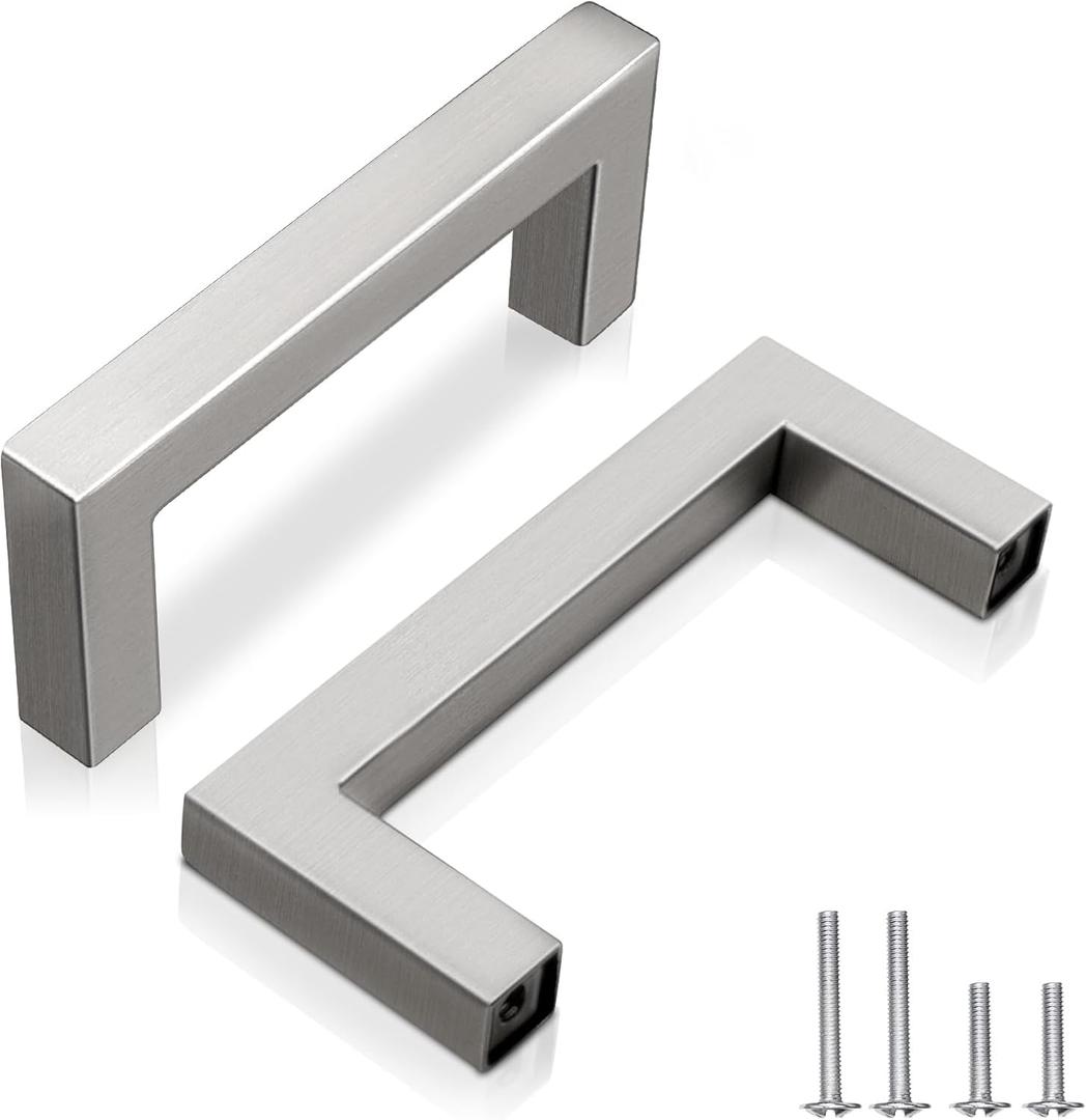 2-1/2" Brushed Nickel Stainless Steel Cabinet Handles 15 Pack - Modern Kitchen Drawer Pulls, Dresser Hardware for Home (2-1/2 inch hole centers)