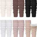 Shihanee 6 Pairs Women Fleece Lined Leg Warmers Knit Winter Warm Retro Leg Warmer Long Boot Socks for Daily Wear Ice Skating (Black, White, Coffee, Medium Khaki, Camel, Beige)