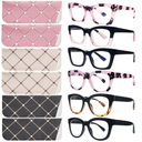 SIGVAN 6 Pack Oprah Style Reading Glasses Blue Light Blocking Square Computer Spring Hinge Readers for Women +4