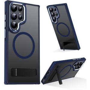MAKAVO Magnetic for Samsung Galaxy S22 Ultra Case with Stand, Compatible with MagSafe, Slim Translucent Matte Non-Slip Military-Grade Drop Protection Phone Cover, Blue