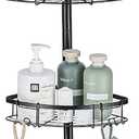 WPT Black Shower Caddy Corner Organizer for Bathroom, Stainless Steel Tension Pole Corner Shelf Shower Caddy Stand for Bathtub Shampoo Storage, 4 Tier Adjustable Shelves, 28.7 to 104.7 Inches