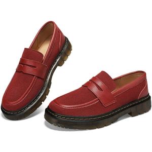 Women's Mesh Penny Loafers Breathable Knitted Flat Shoes Comfortable & Lightweight Slip-Ons (10.5, Dark Red)