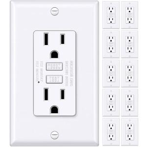 BESTTEN GFCI Outlet 15 Amp with Super Slim Design, GFI Electrical Outlet with LED Indicator, Non-Tamper-Resistant GFCI Receptacle, Wallplate Included, ETL Certified, 10 Pack, White