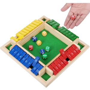 Shut the Box Game 4 Player, Colorful Dice Games, Premium Wooden Dice Board, Fun Close the Box, Puzzle Wooden Games with 8 Dices, Educational Table Math Holiday Games for Kid