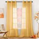 MIULEE Solid Color Sheer Curtains 84 Inches Long 2 Panels Set - Fall Elegant Lightweight Grommet Light Filtering Window Voile Panels/Drapes/Treatment for Bedroom Living Room W42 x L84 Inch, Gold