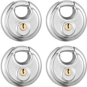Guliffen Keyed Alike Storage Lock,Stainless Steel Disc Padlock with Same Key for Storage Unit, Sheds, Garages and Trailer, 4 Pack