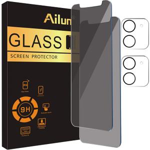 Ailun 2Pack Privacy Screen Protector for iPhone 12 [6.1 inch] + 2 Pack Camera Lens Protector, Anti Spy Private Tempered Glass Film,[9H Hardness] - HD