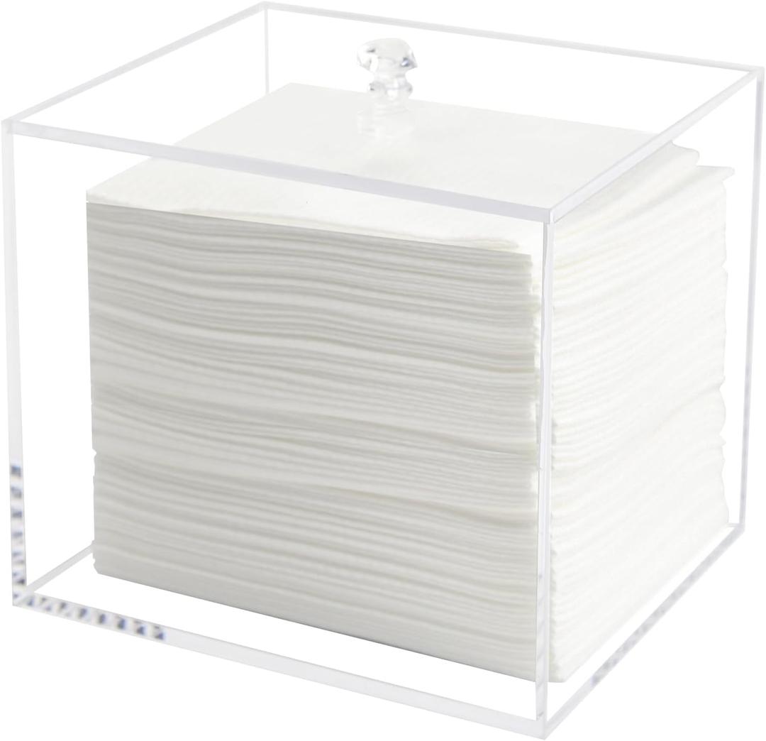 Weiai Face Towel Box, Acrylic Facial Disposable Towelettes Holder Container for XL Face Towels and Protects from Dust, Clear