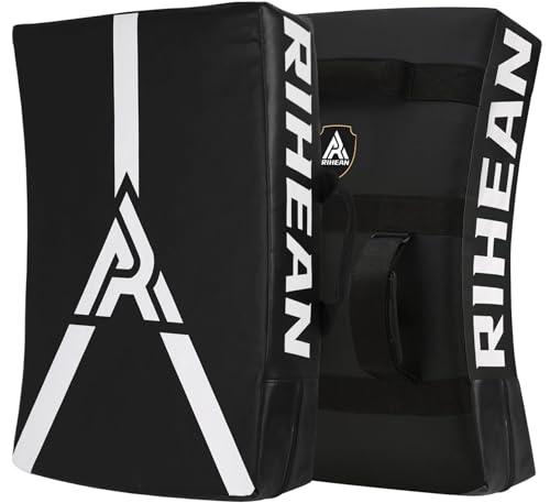 RIHEAN Martial Arts Kicking Shield Pad for Muay Thai, Taekwondo Football, Basketball, Hockey Training - Denser Foam, High-Density PU Leather Cover - Black Blocking Pad (1PC)