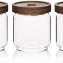 Sweejar 16 OZ Glass Food Storage Jar with Lid(set of 3),Airtight Canisters for Bathroom,Kitchen Container with Bamboo Cover for Serving Tea, Coffee, Spice and More