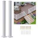 2 Pack 2.56 in. x 2.56 in. x 39 in. Deck Railing Post with Screws, Aluminum Railing Post, White Outdoor Textured Powder-Coat Finish Stair Post for Decks, Porches & Balconies (2 Post)
