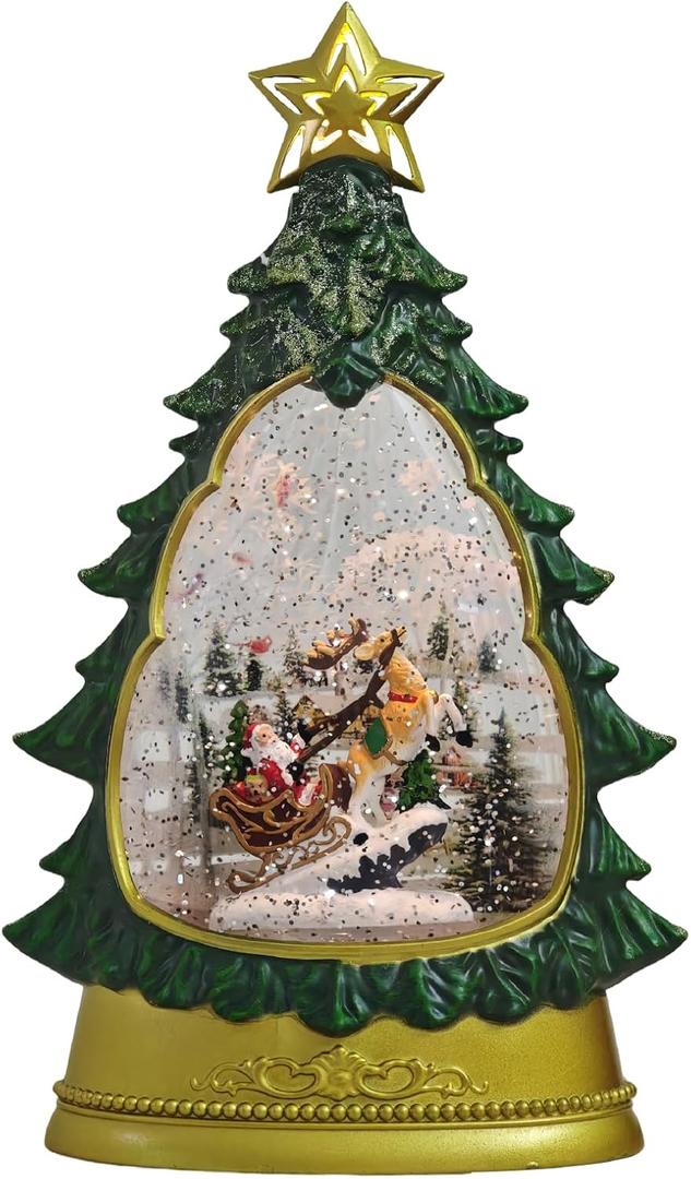 Christmas Snow Globes, Lighted Christmas Tree Glittering Water Snow Globe Lantern with Light & 8 Music for Xmas Decorations Gift - Santa Claus