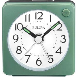 Bulova Clocks B1874, Ultra Small Travel Alarm with Snooze and Light, No Ticking, Verde,Green