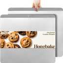 HONGBAKE 2 Pieces Large Flat Cookie Sheet No Edges, Nonstick Insulated Baking Pan, Commercial Oven Trays for Cooking, 16" X 14", Grey