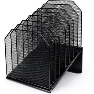 SUMMORO Inclined File Organizer for Desk, 7 Section Vertical File Folder Holder Office Desk Organizer Metal Rack File Wire Mesh Desktop Document Sorter for Office School Classroom Home (Black)