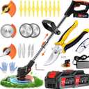 Weed Wacker,Electric Weed wackers with 2pcs 21V Batteries, Cordless Weed Wacker with 3 Different Types of Blades, String Trimmer, Weed Cordles Eater Battery Operated Suitable for Home, Garden and