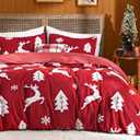 Bedsure Fluffy Christmas Duvet Cover Set - Ultra Soft Plush Shaggy Comforter Cover King Size, Warm Flannel Fleece Bed Sets for Winter, 3 Pieces, Reindeer Pattern, Red (King (104" x 90"))