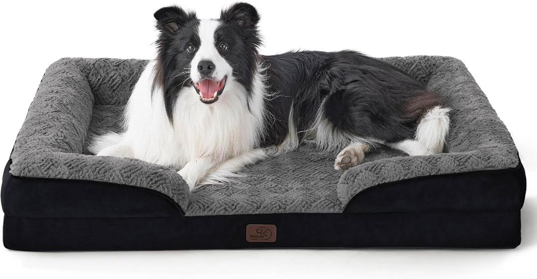 Bedsure Orthopedic Dog Beds Large Sized Dog - Washable Large Dogs Bed Waterproof, Big Comfort Pet Couch with Washable Removable Cover, Supportive Foam Pets Sofa with Nonskid Bottom, Plush-Black (35.0"L x 25.0"W x 6.5"Th)