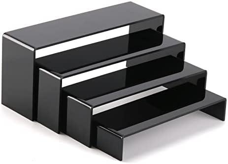 A+ DESIGN Acrylic Display Risers Suitable for Cupcake Retail Shoe Showcase Jewelry Funko Pop Figures (Black 3 Pack Set)