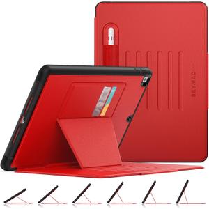 SEYMAC stock Case for iPad 9th/8th/7th Generation 10.2'', Strong Magnetic Auto Sleep Shockproof Case with Absorbing Multi-Angles Stand, Pen Holder, Card Slot (Red)