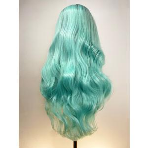 Mint Green Wig for Women 26" Long Ombre Green Hair Wig with Bangs Curly Wavy Natural Cute Synthetic Soft Wigs for Party