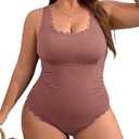 Charmo Plus Size Swimsuit for Women 2026 Tummy Control Scalloped Ribbed One Piece Swimsuits Ruched Modest Bathing Suit (Pink, XXL)