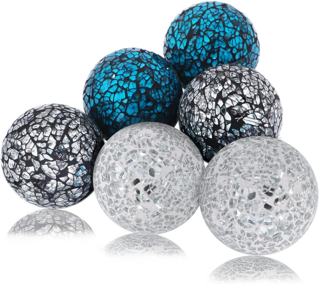 6 Pieces Decorative Glass Balls 2.4" Small Mosaic Sphere Decorative Orbs Centerpiece Balls for Bowls, Vases, Dining Table Decor, Diameter 2.4 Inches (B, 6)