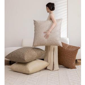 Pack of 4 Oversized Faux Leather Neutral Decorative Throw Pillow Covers 28x28 inch, Soft Modern Boho Luxury Waterproof Floor Cushion Cases, for Outdoor Lounge Sofa Couch Bed Home Deco (Beige/Light Grey/Olive Green/Brown)