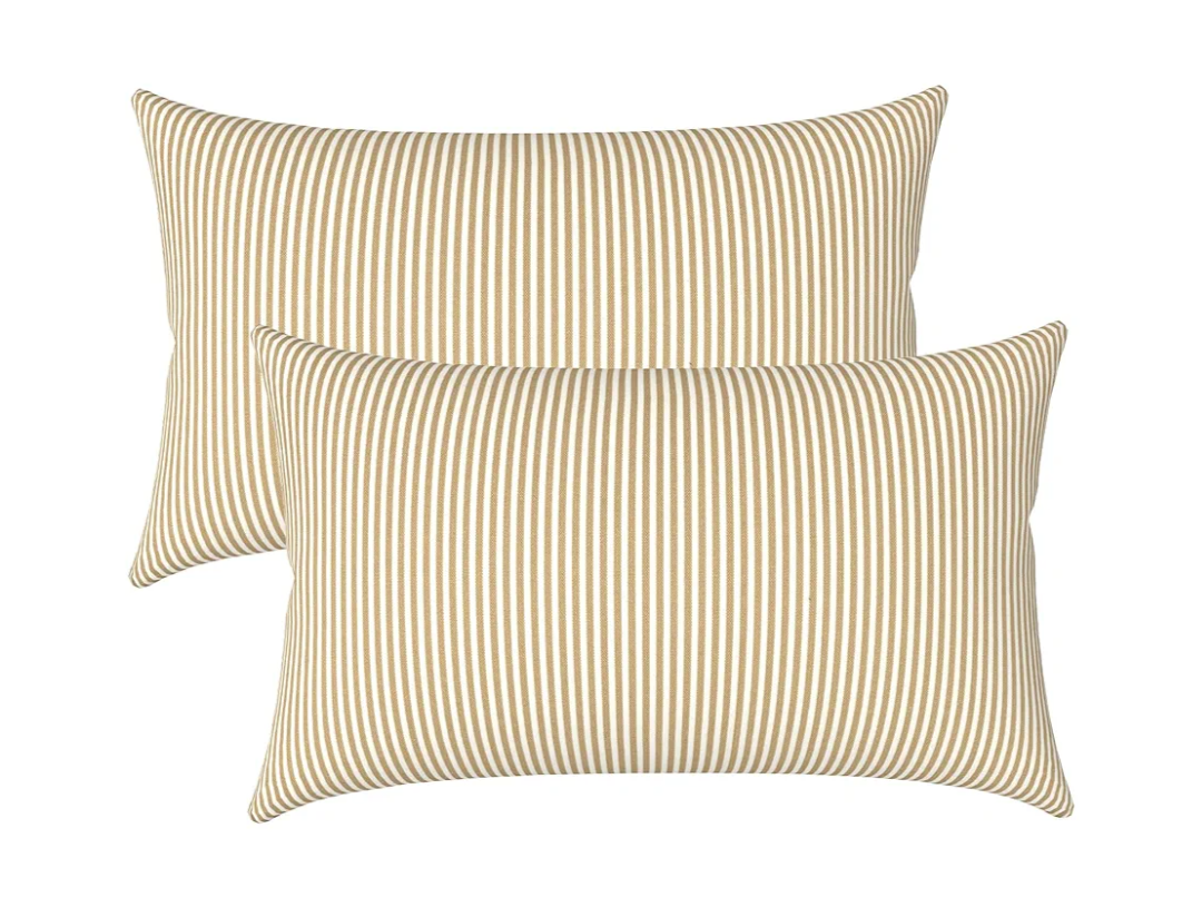 LVTXIII Outdoor/Indoor Lumbar Pillows, Decorative Patio Lumbar Cushions, Fluffy Water Repellent Garden Cushions for Home Patio Coach Sofa Use, 12×20 Inch, Pack of 2, Stripe Beige