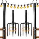 2 Pack String Light Poles for Outside, Thickened Metal Lights Hanger Pole Outdoor with Fork, Lighting Hanging Post Accessories for Patio Decor Garden Backyard Yard Front Porch Outside Decorations