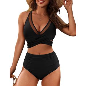 VIMPUNEC Womens High Waisted Bikini Sets Two Piece Swim Suits Tummy Control Bathing Suit Swimsuits (Medium)