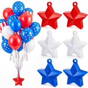 6 Pcs Star Balloon Weights Red White Blue Balloon Weights 130 g 4.33" x 3.94" Each Party Table Holders for 4th of July Independence Day 250th Patriotic Anniversary Flag Day Decorations