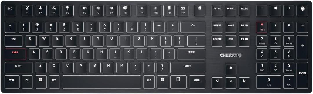 Cherry KW X ULP, Ultra Low Profile Mechanical Keyboard, Wireless Multi-Device Keyboard for up to 4 Devices, Bluetooth, 2.4 GHz & Wired Mode, Backlit, Black (Full Size)