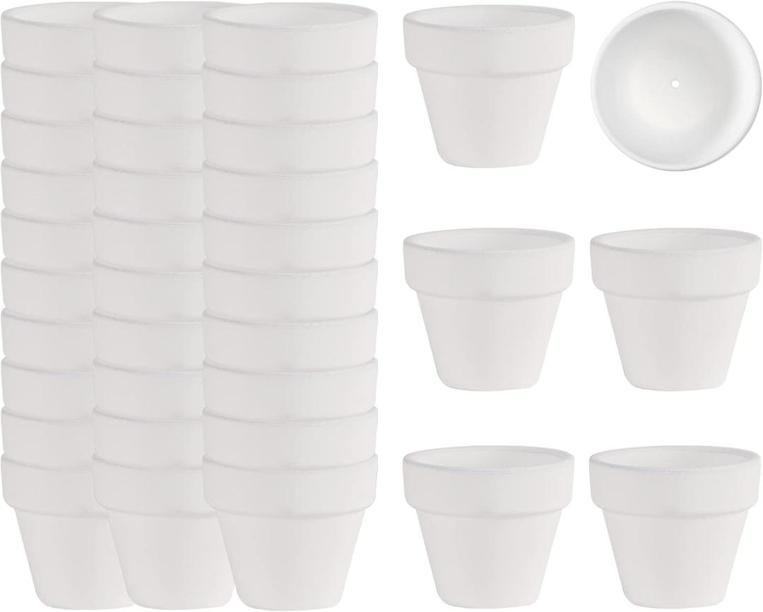 36 Mini White Flower Pots - 2 inch Clay, Cactus & Succulent Nursery Pots with Drainage Holes, Indoor/Outdoor Suitable