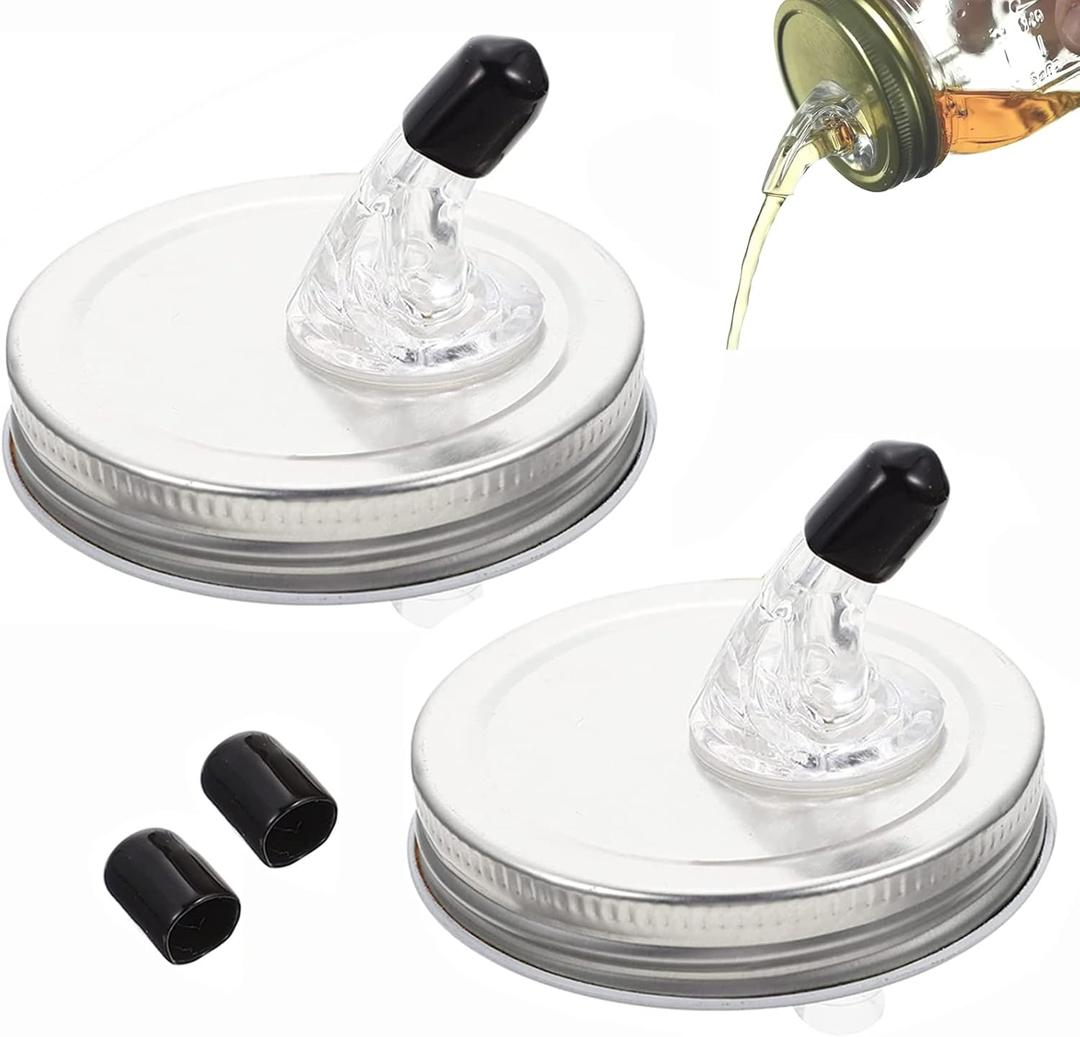 Mason Jar Lids with Pour Spouts, Moonshine Free Flow Pouring Dispenser, fit 2.75 Inch Regular Mouth Mason Jar, Dust Proof Cover, Silver QurHapzy (2 Pack)