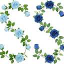 GREENTIME 2Pack Artificial Rose Flower Garland 6.5 FT Fake Rose Vine for Wedding Arch Table Centerpiece Arrangement Wall Party Decoration Stairs Fireplace Decor Mirror Decor (Light Sapphire Blue)