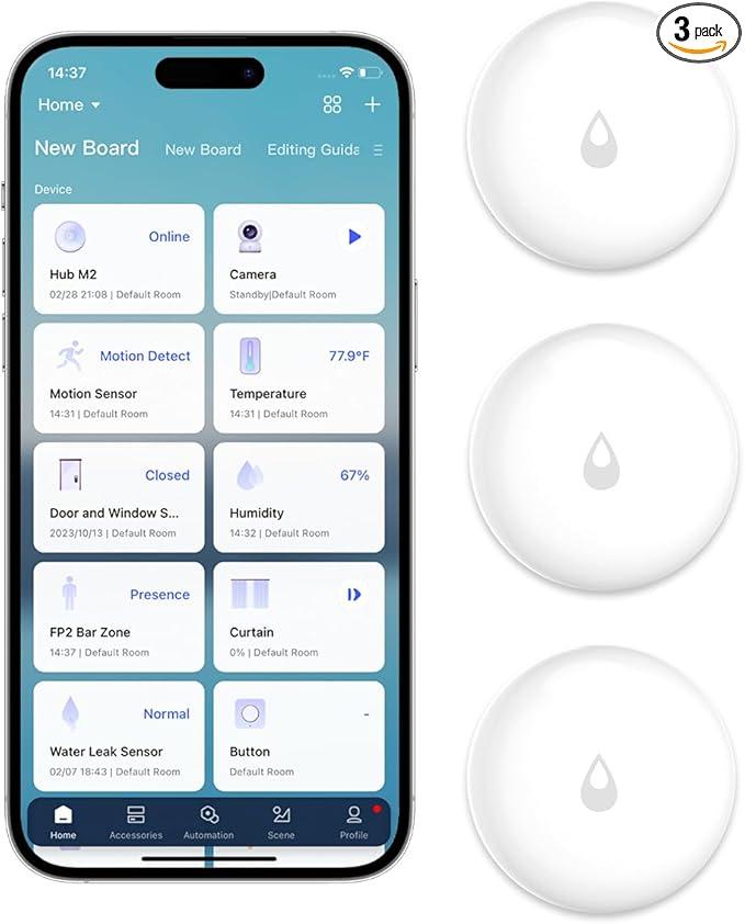 Aqara Water Leak Sensor 3 Pack, Zigbee Wireless Water Leak Detector for Alarm System and Smart Home Automation, Requires AQARA HUB, App Notifications, for Kitchen, Bathroom, Basement, Works with IFTTT