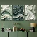 3pcs Abstract Texture Canvas Wall Art Neutral Green And Beige Wall Decor Pictures Modern Minimalist Green Wave Posters Prints Paintings for Living Room Bedroom Office Furniture Decoration